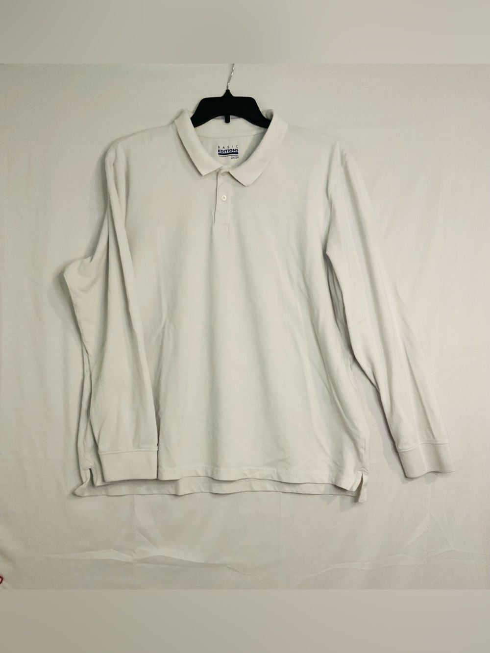 Basic Edition for Men Plain White Long-Sleeve Polo Shirt Sz 2XL